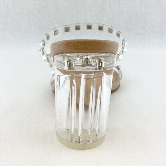 Steve Madden Nude Lucite Tangent Cone Heel Clear Silver Studded Strappy Sandal 9 - Picture 11 of 16
